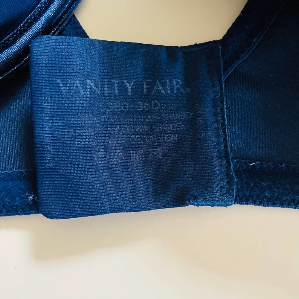 Vanity Fair Navy Blue Padded Bra Size 36D - Picture 5 of 5